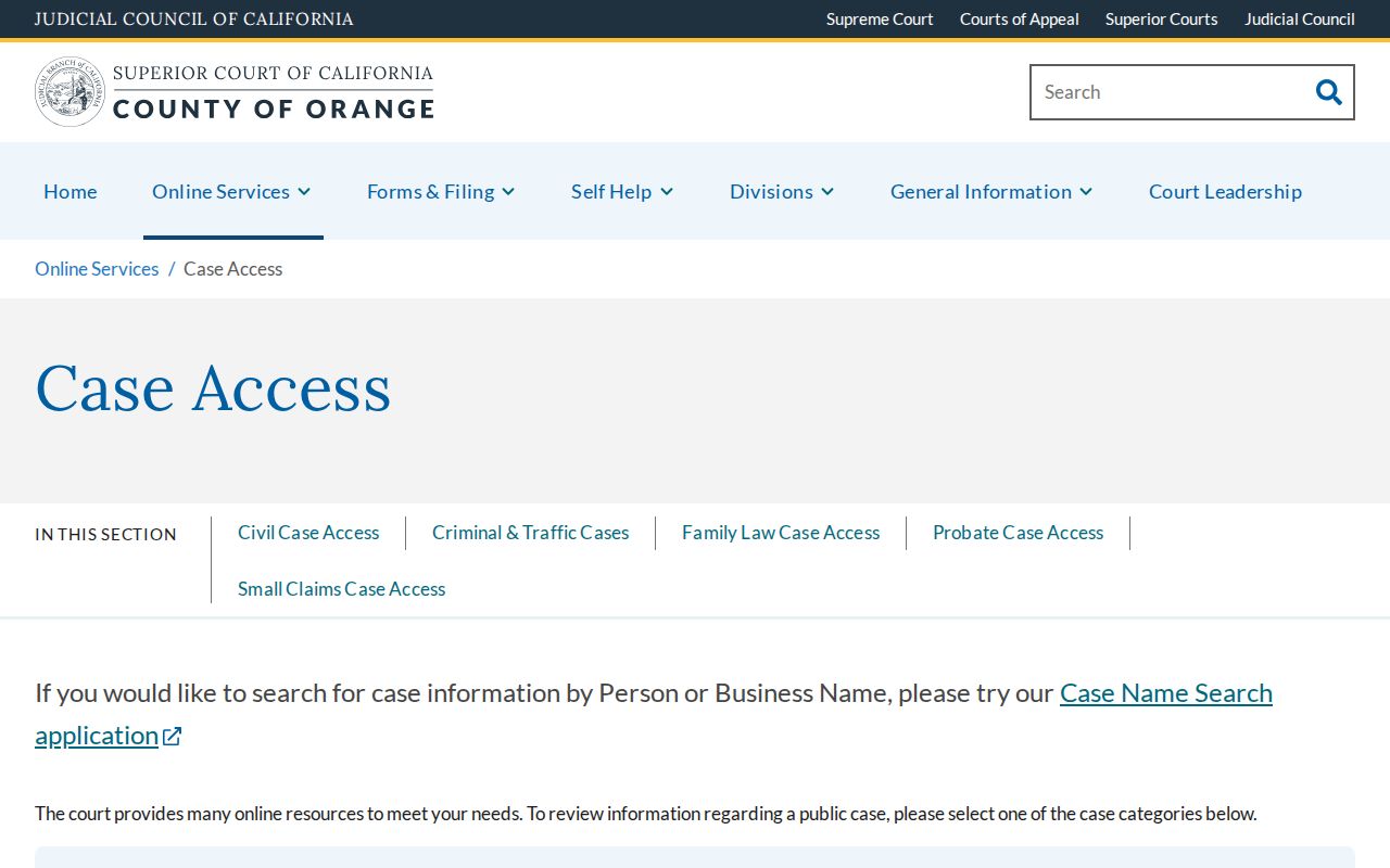 Tustin people search through Orange County court case access