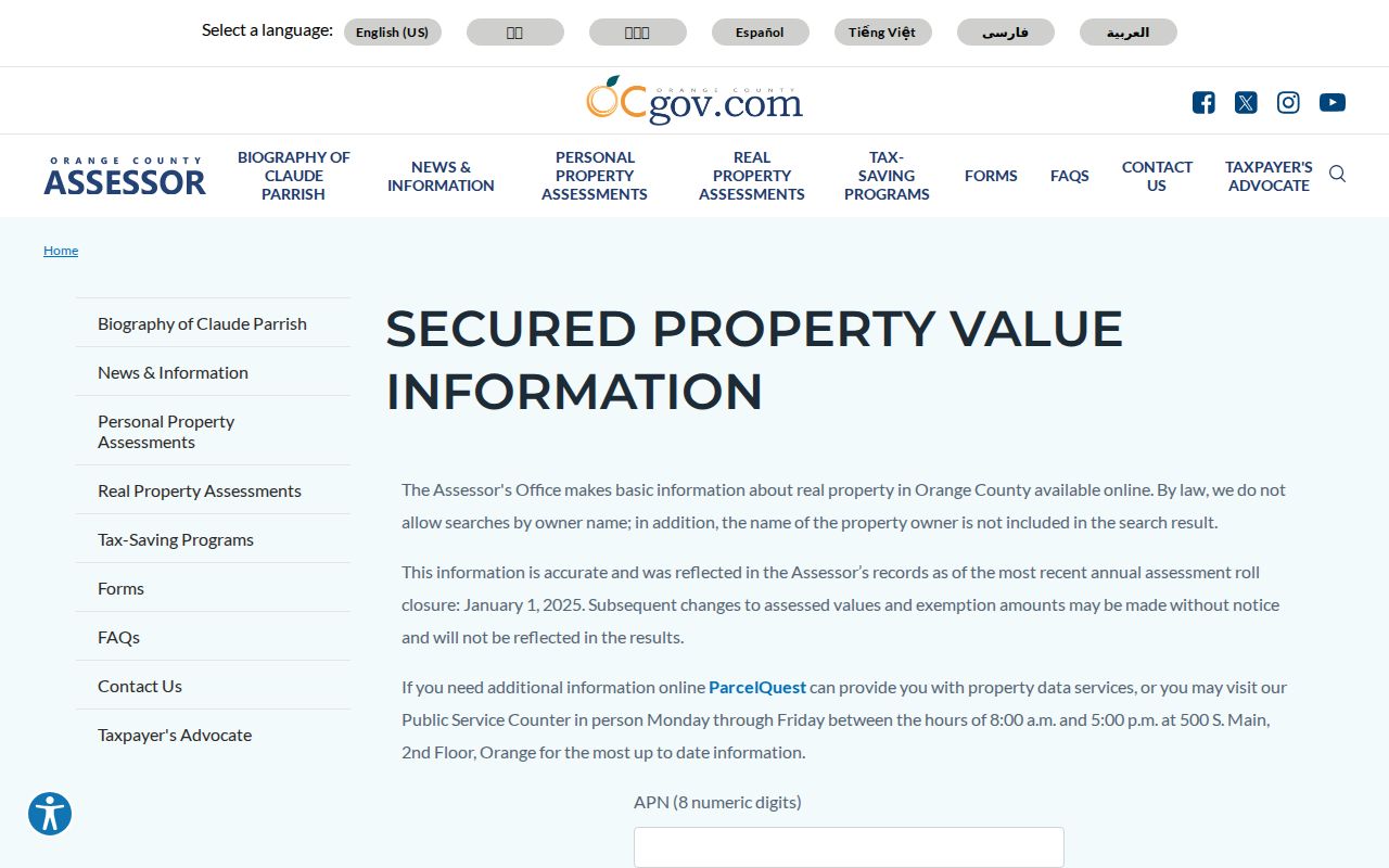 Tustin people search Assessor property value notice