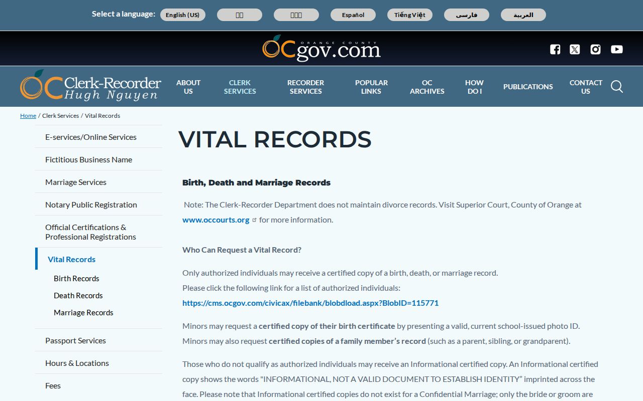 Tustin people search through Orange County vital records