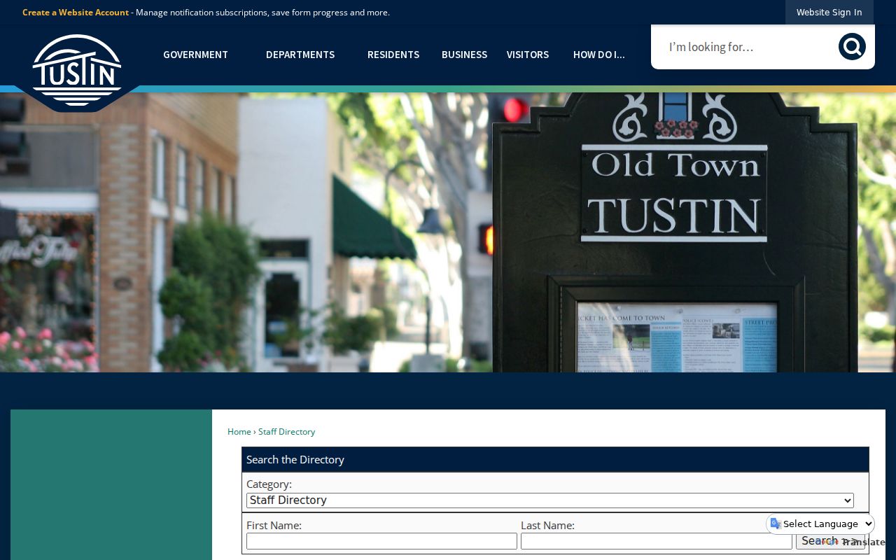 Tustin people directories staff search from the City of Tustin