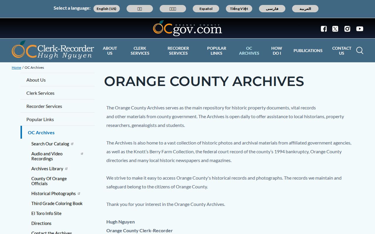 Tustin public records research through the Orange County Archives