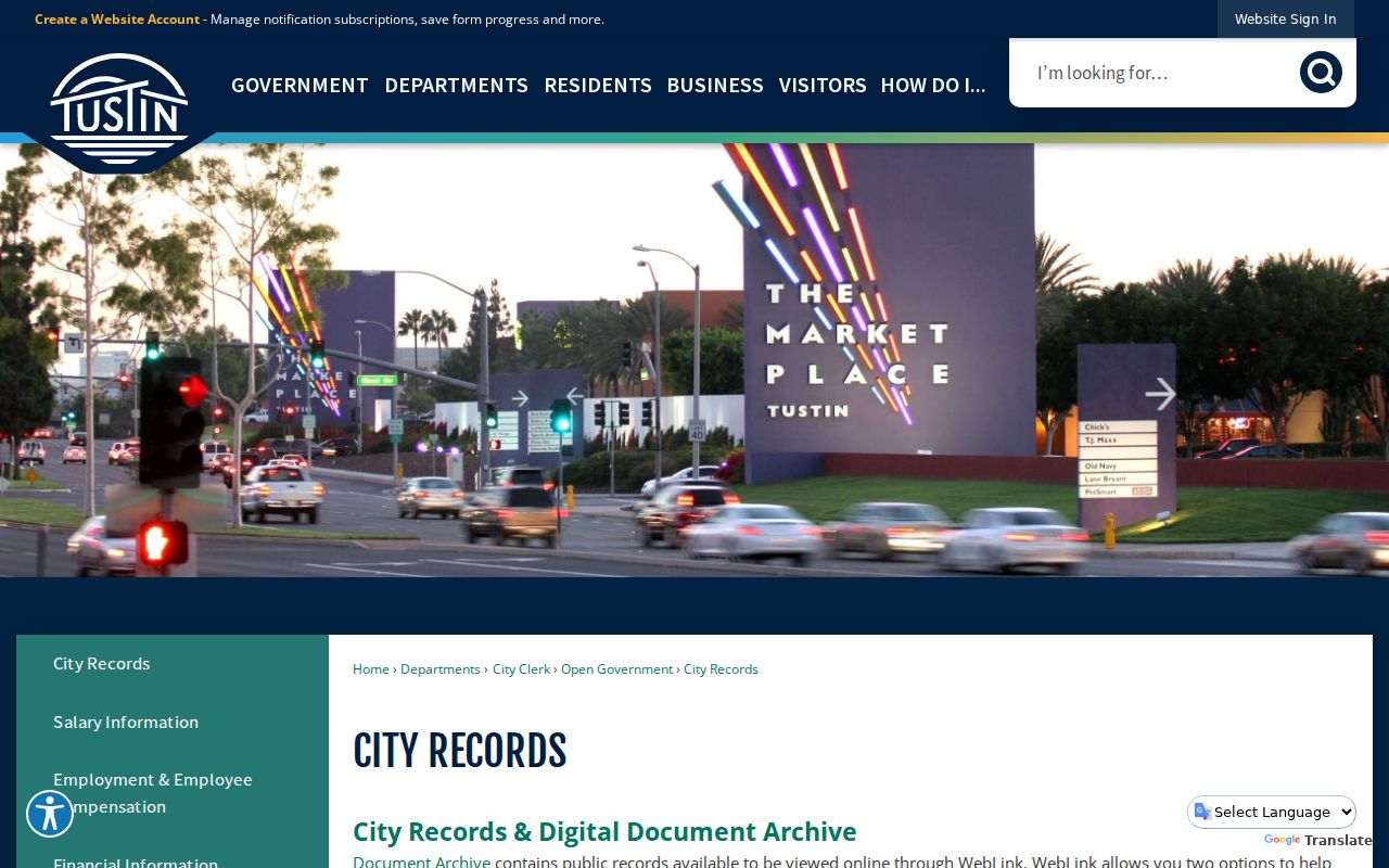 Tustin public records city document archive with browse and search options