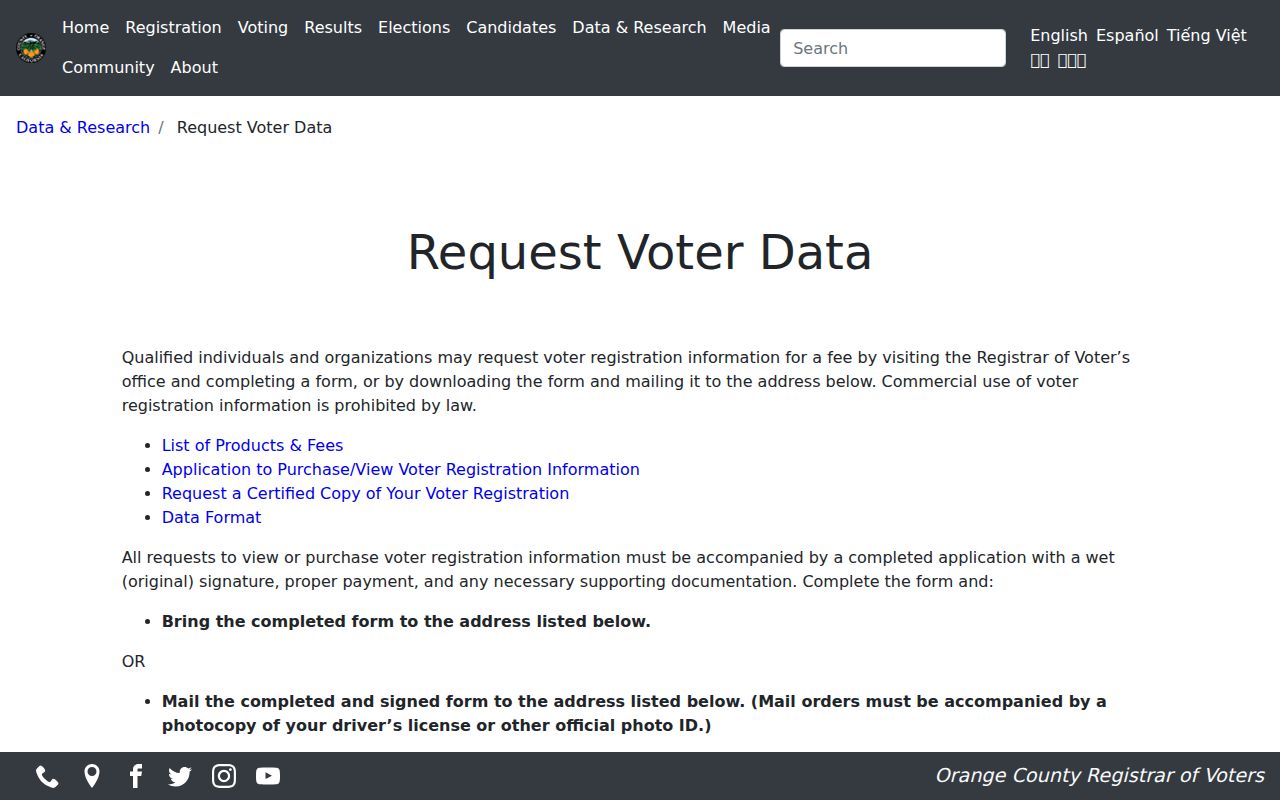 Tustin voter records request instructions from Orange County